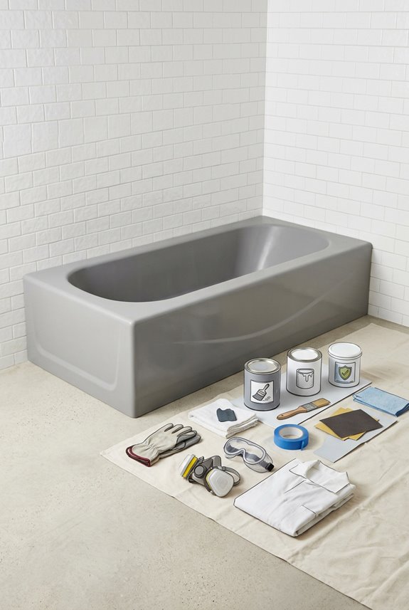 tub paint prep with safety gear