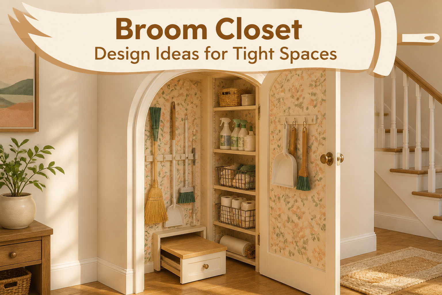 A variety of broom closet designs showcasing efficient storage solutions.