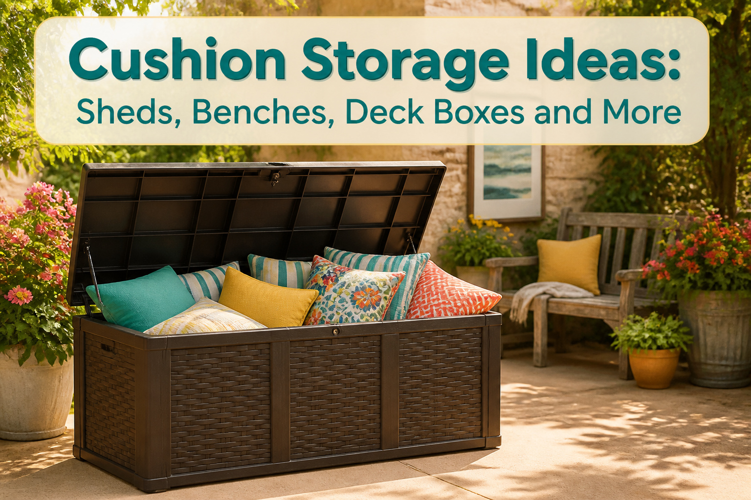 Different storage solutions for outdoor cushions displayed together.