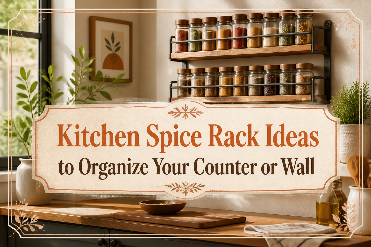 A collage of various kitchen spice rack ideas and setups.