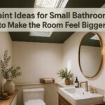 A collage of painted small bathrooms in various color schemes.