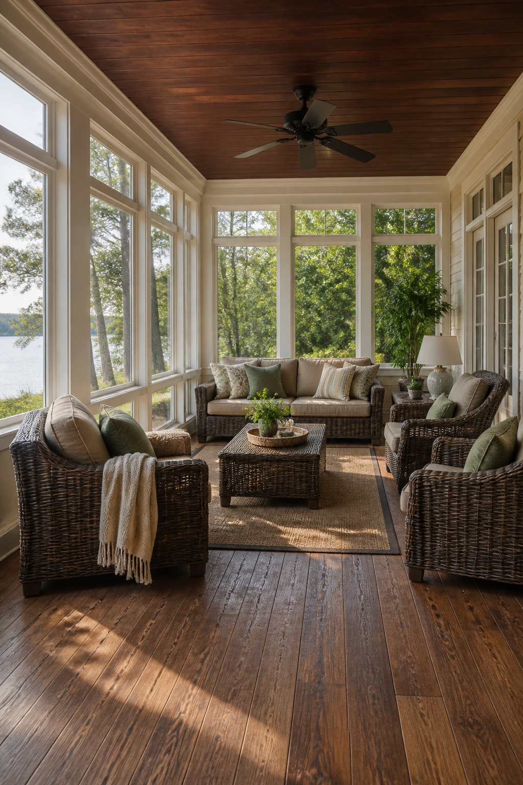 Deep seating sofas and lounge chairs made of wicker and rattan.