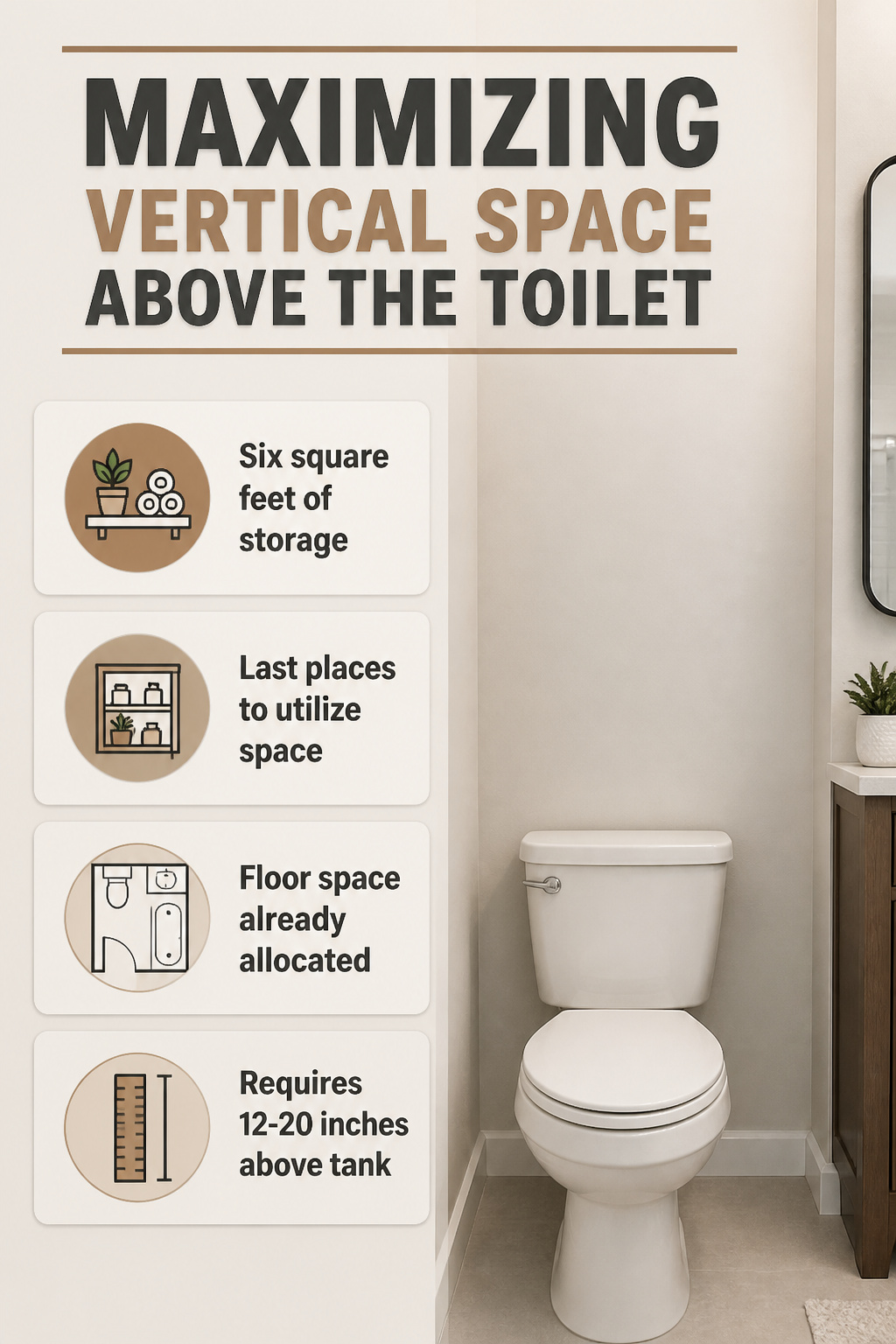 Vertical space above a toilet used for storage.