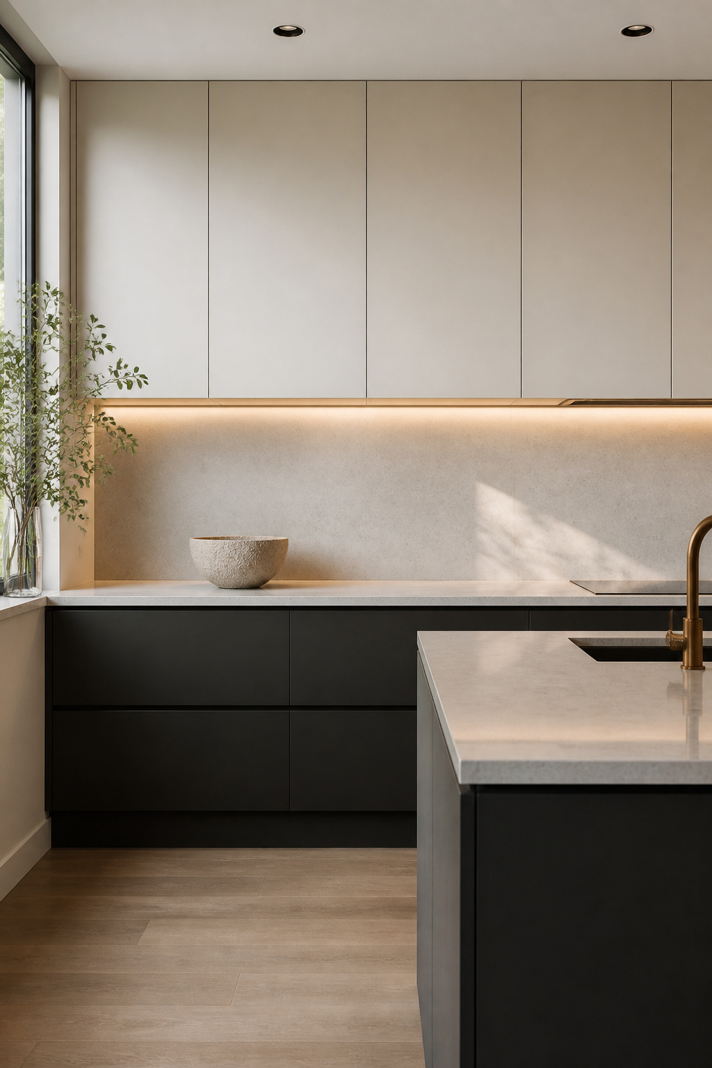 20 Upper Kitchen Cabinet Ideas: Color, Style & Storage for 2026 11 Immaculate flat-panel upper cabinets without visible hardware.