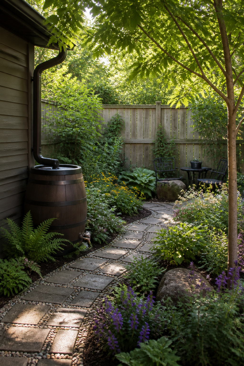12 Small Backyard Ideas to Stretch Every Square Foot in 2026 11 Small backyard featuring native plants and permeable pavers.