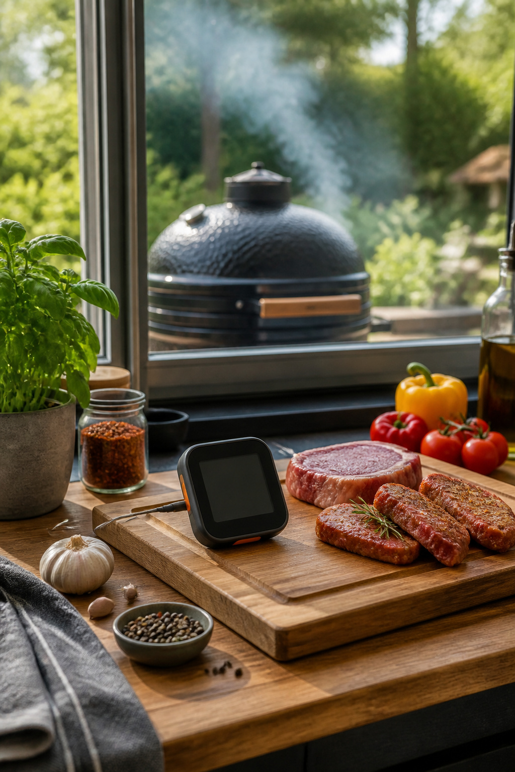 15 Smart Kitchen Design Ideas That Add Real Function for 2026 11 A high-tech thermometer next to raw meats and a grill.