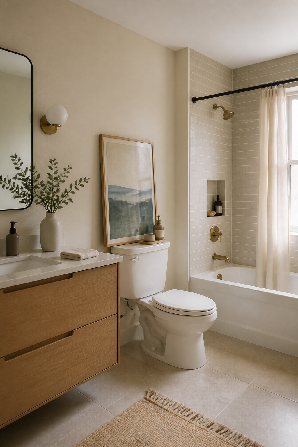 Art print framed in acrylic above a toilet.