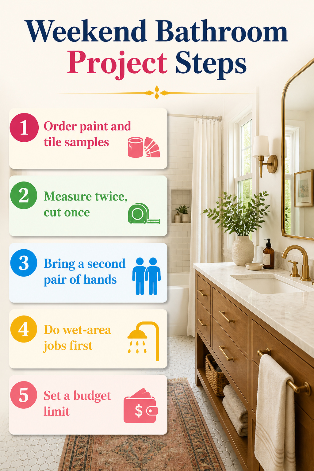 5 Martha Stewart Bathroom Ideas That Balance Clean Style With Personality 11 Steps for completing weekend bathroom projects efficiently.