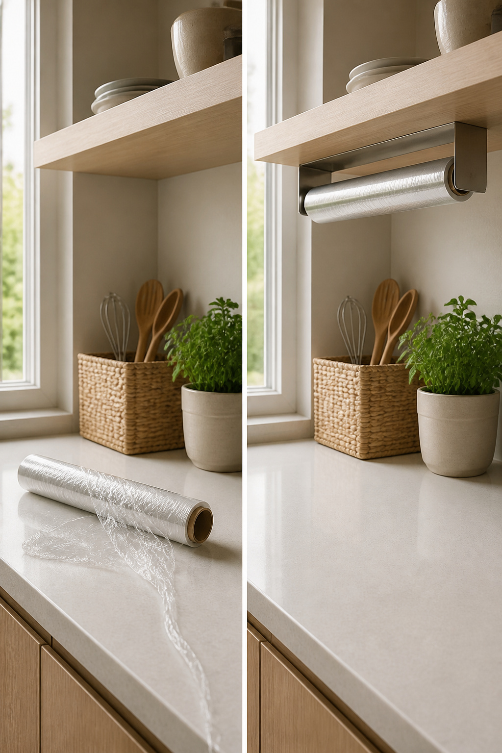 8 Glad Wrap Storage Ideas That Keep the Roll in Check (2026) 11 Under-shelf wrap holder mounted inside a cabinet.