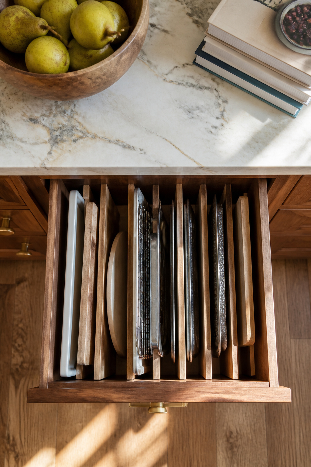 15 Kitchen Cabinet Drawer Ideas for 2026 12 Drawer with vertical dividers for organizing baking sheets.