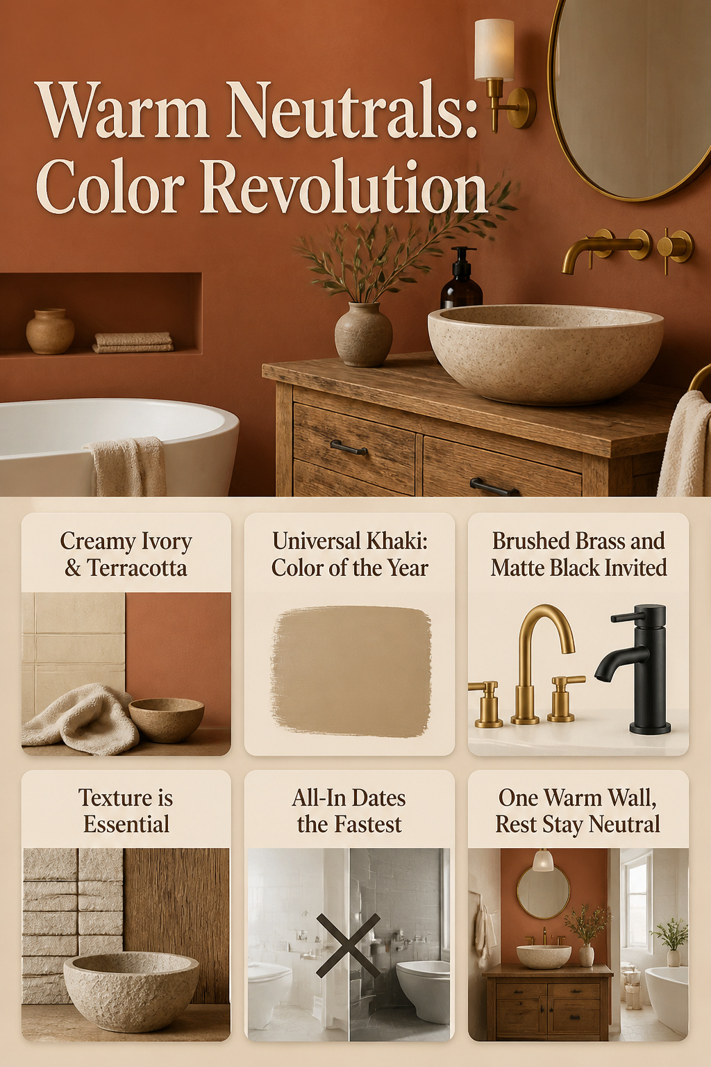 A graphic representation of warm neutral colors for bathrooms.