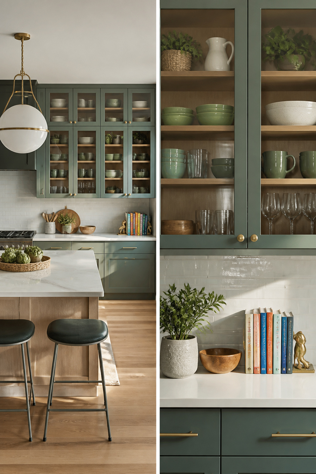 20 Upper Kitchen Cabinet Ideas: Color, Style & Storage for 2026 13 Mixed cabinet styles including glass-front and open shelves.