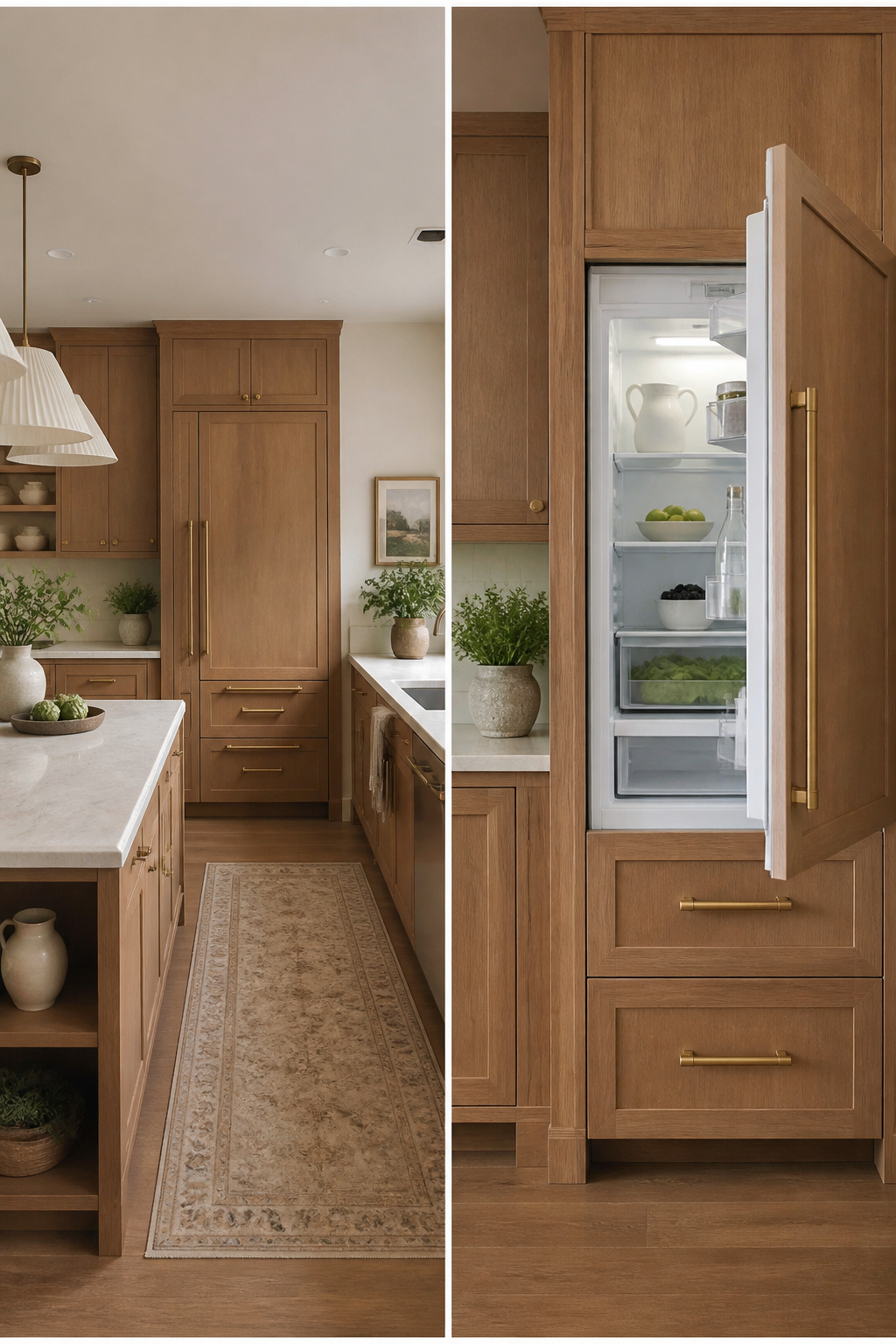 20 Convenient Kitchen Ideas for a Smarter 2026 Remodel 14 Refrigerator with a cabinet face, blending into kitchen cabinetry.
