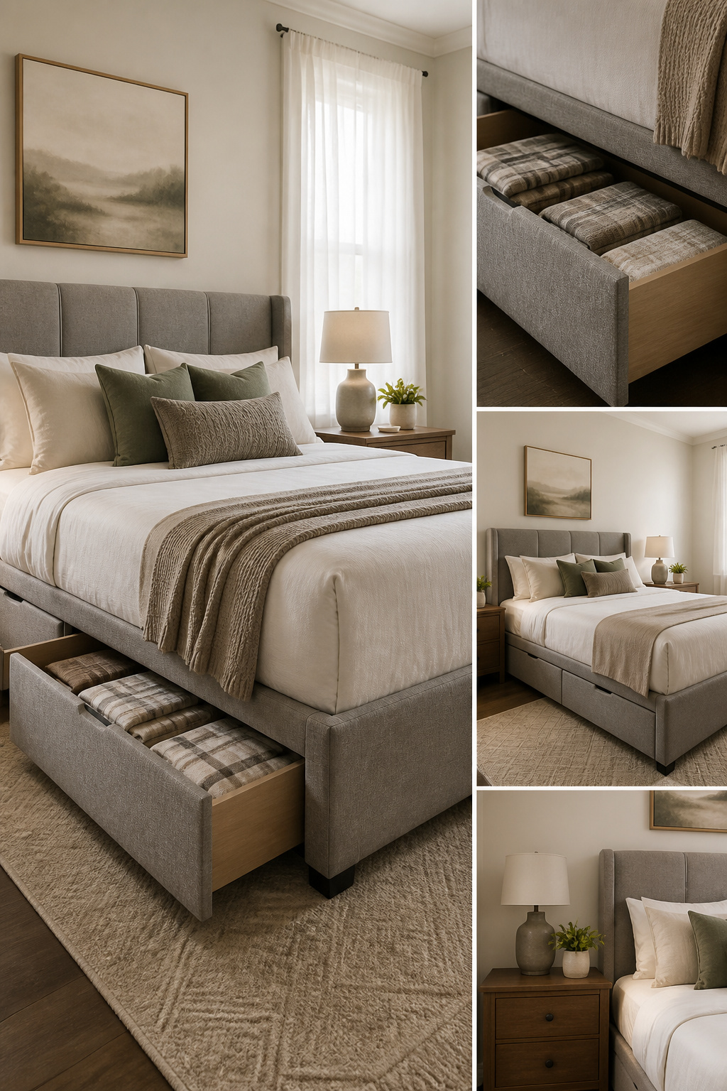 A bed featuring drawers underneath for convenient storage.