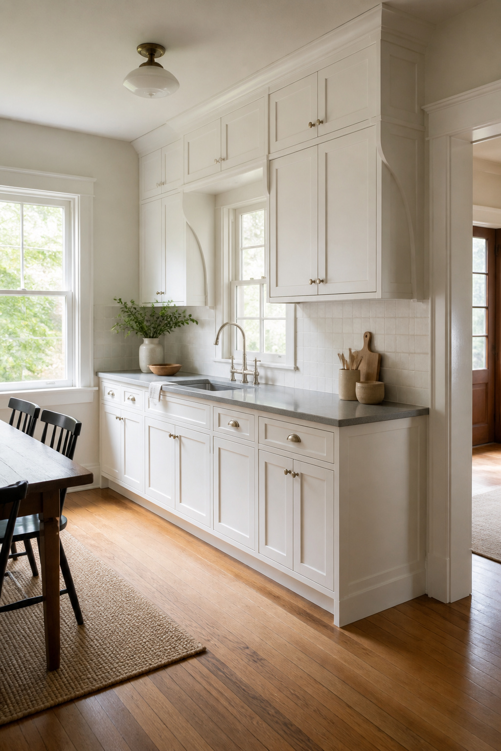 20 Upper Kitchen Cabinet Ideas: Color, Style & Storage for 2026 14 Upper cabinets designed to match window casings and crown molding.