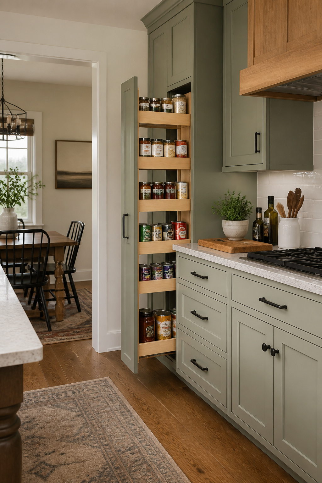 15 Kitchen Cabinet Drawer Ideas for 2026 15 Tall pull-out pantry drawer holding dry goods and canned items.