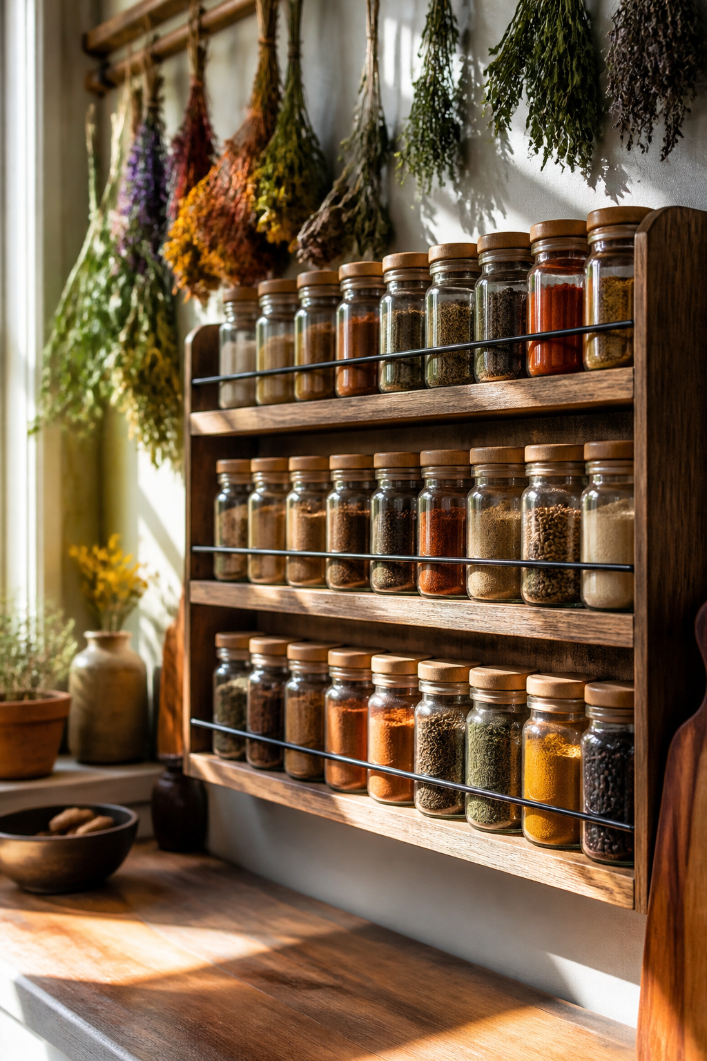 12 Kitchen Spice Rack Ideas to Organize Your Counter or Wall (2026) 15 Neatly labeled spice jars arranged on a rustic wooden shelf.