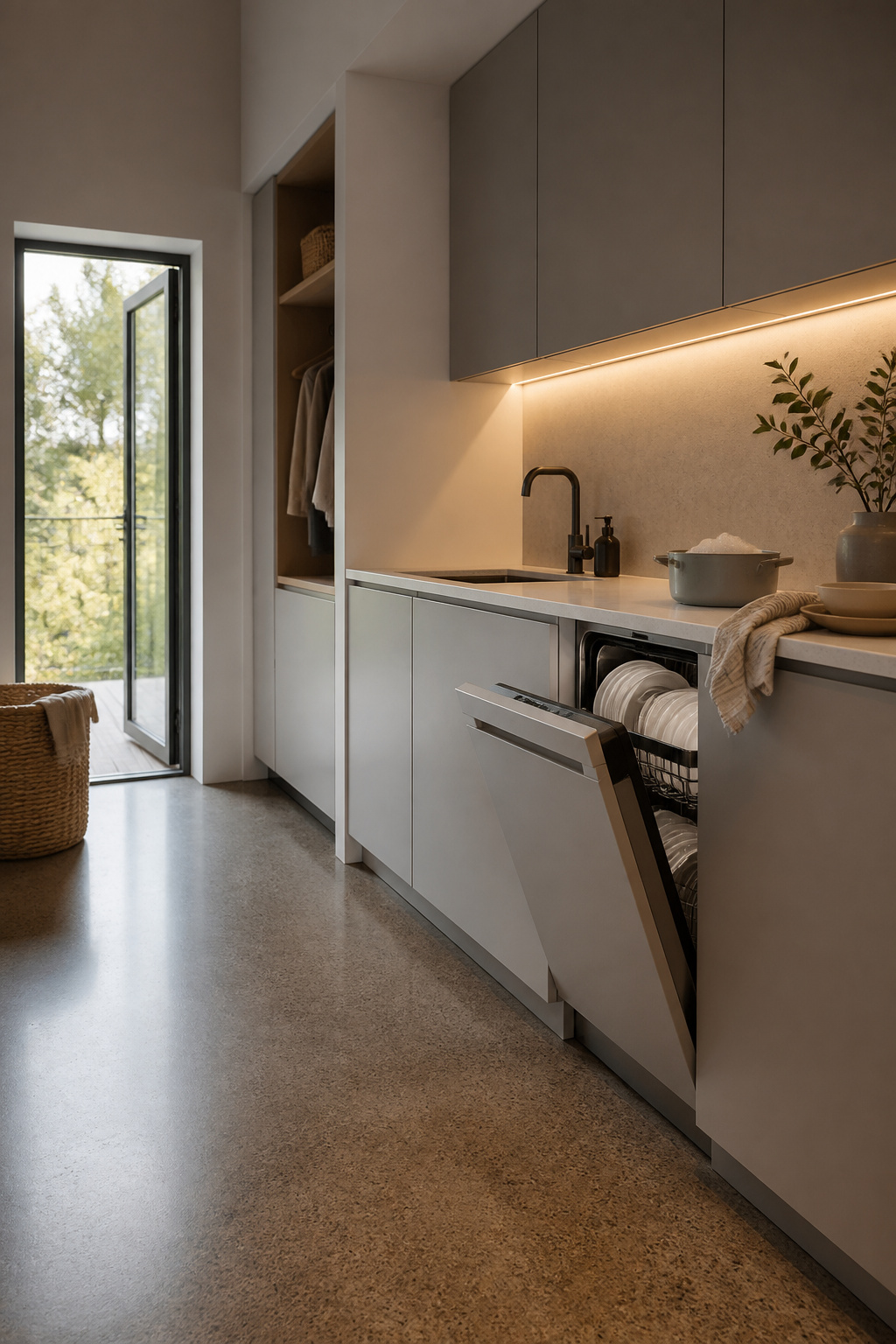 15 Smart Kitchen Design Ideas That Add Real Function for 2026 15 A smart dishwasher with a focus on its cleaning technology.