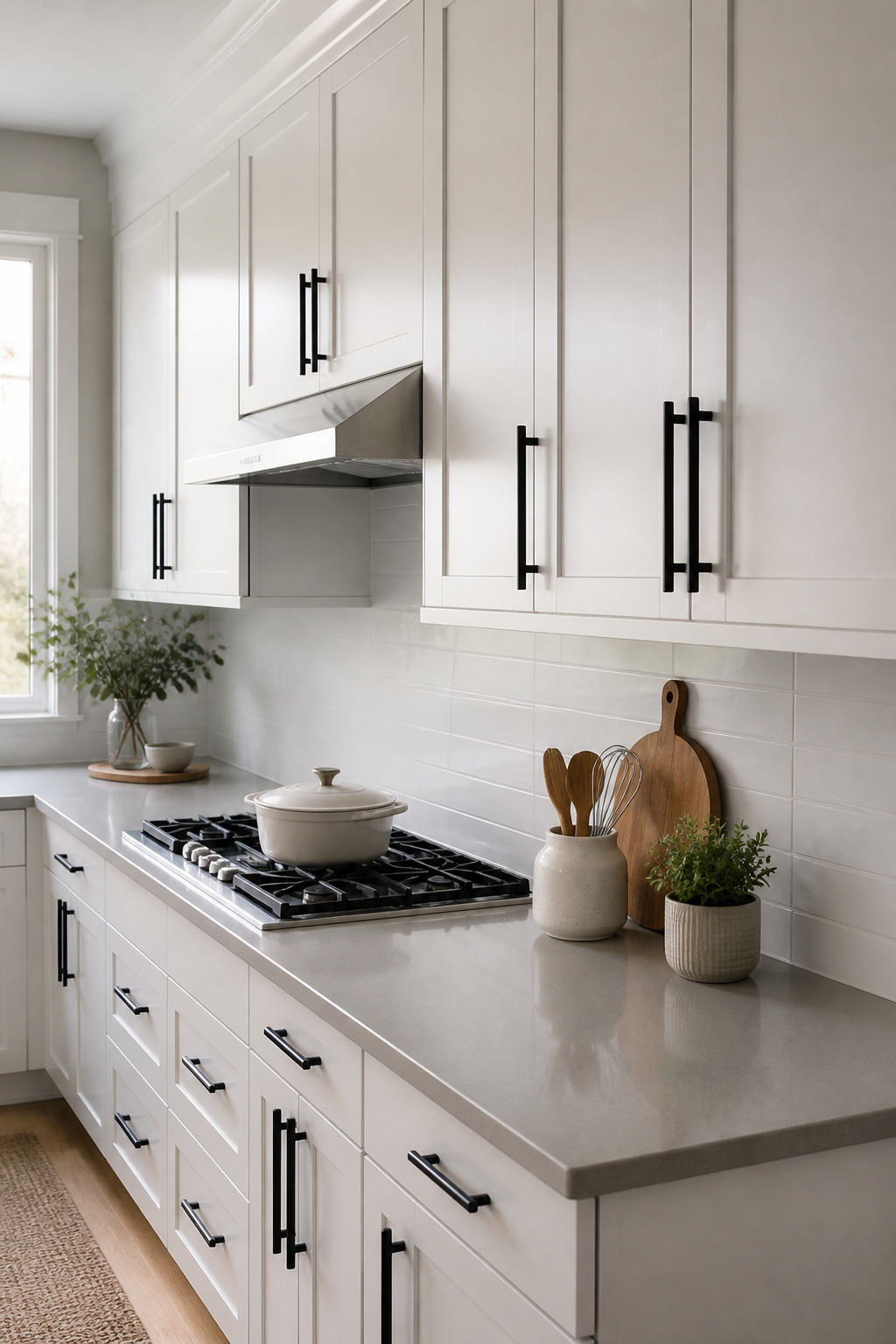 20 Upper Kitchen Cabinet Ideas: Color, Style & Storage for 2026 15 Modern kitchen with upper cabinets featuring vertical hardware.