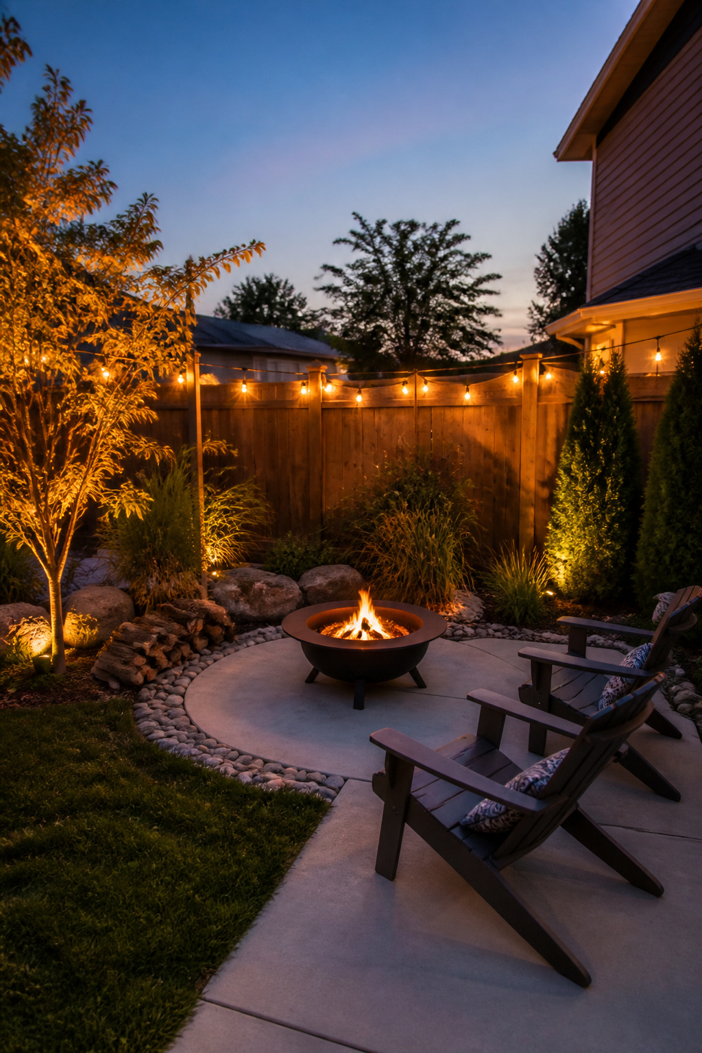 12 Small Backyard Ideas to Stretch Every Square Foot in 2026 16 Portable firepit set up in a small backyard.