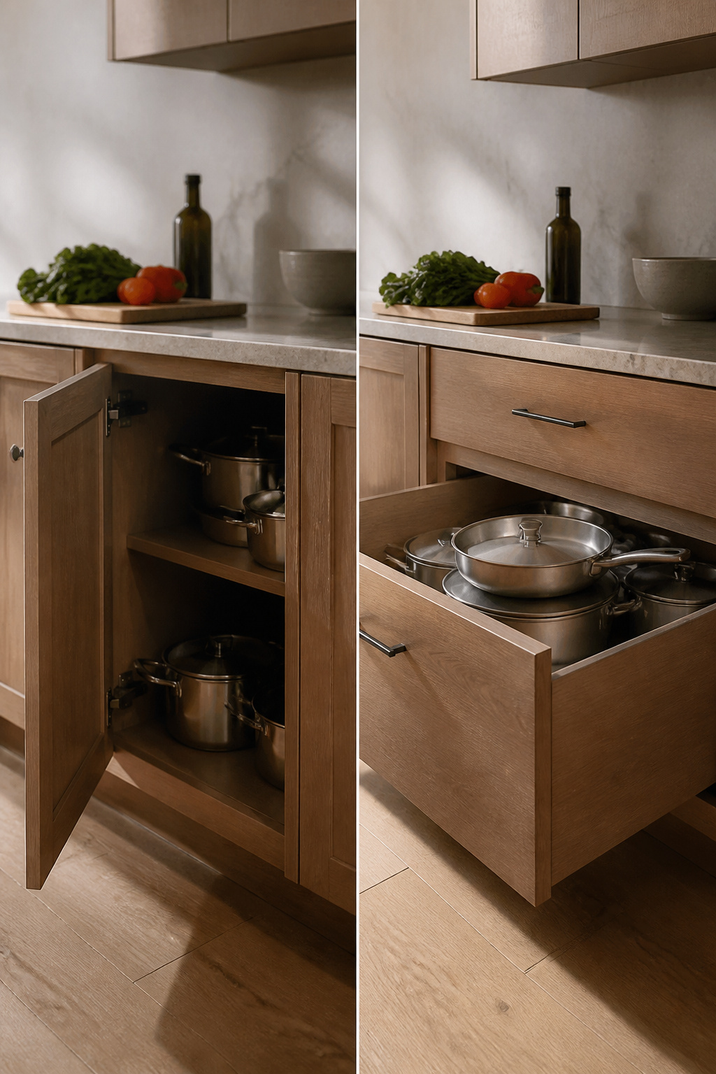 15 Kitchen Cabinet Drawer Ideas for 2026 17 Illustration comparing the benefits of drawers versus cupboards.