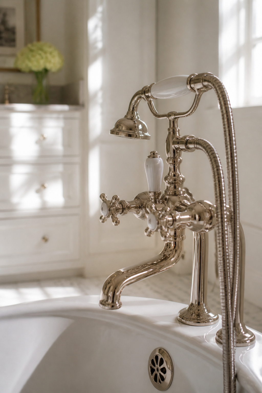 5 Martha Stewart Bathroom Ideas That Balance Clean Style With Personality 4 Stylish faucet and knobs showcasing vintage-inspired bathroom fixtures.