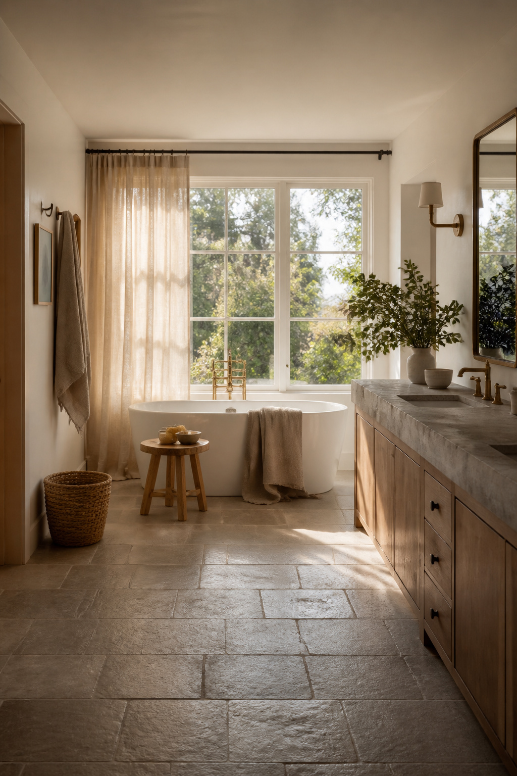 5 Martha Stewart Bathroom Ideas That Balance Clean Style With Personality 5 Bright bathroom with natural light coming from a window above the tub.