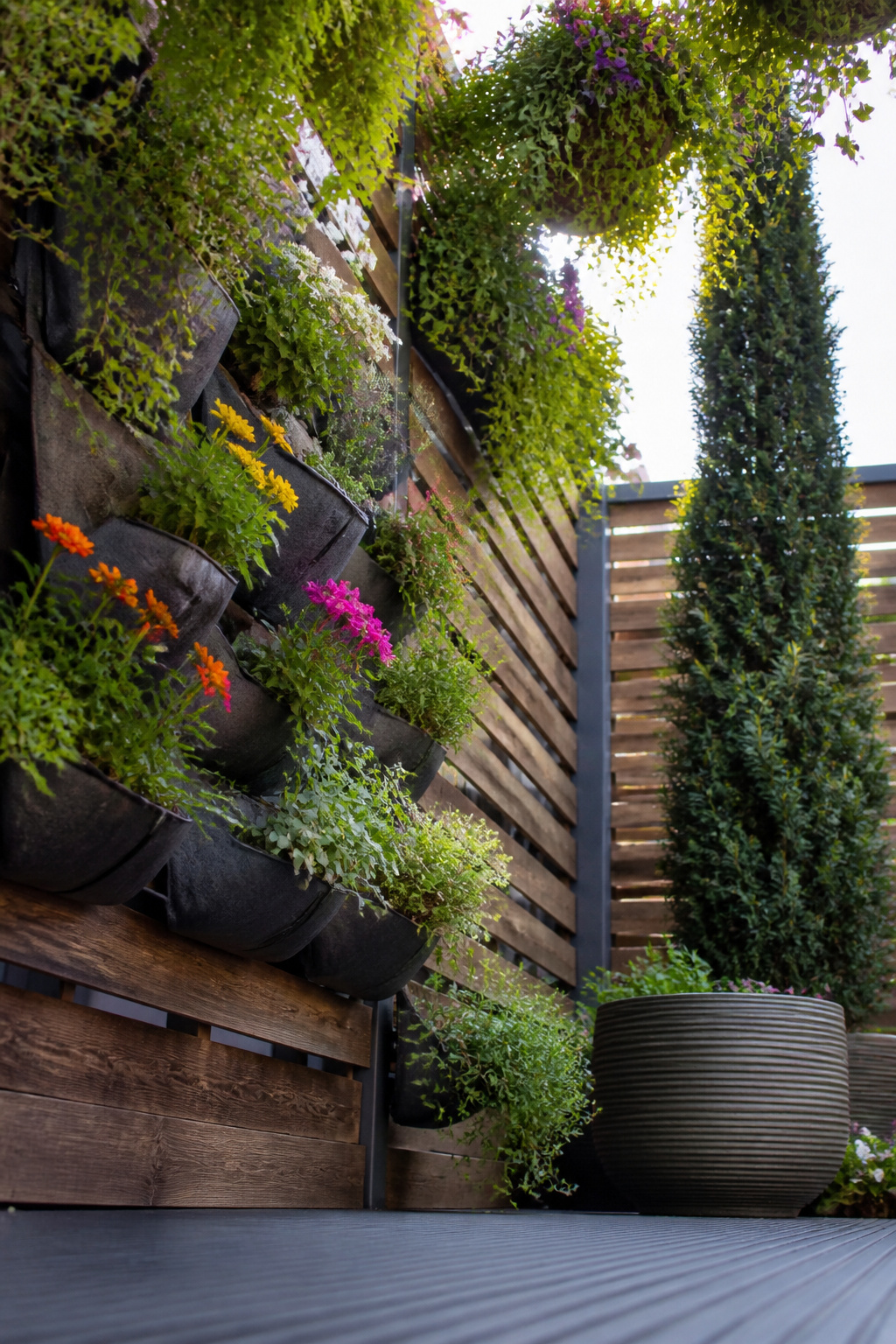 12 Small Backyard Ideas to Stretch Every Square Foot in 2026 6 Vertical wall planters and trellises in a small backyard.