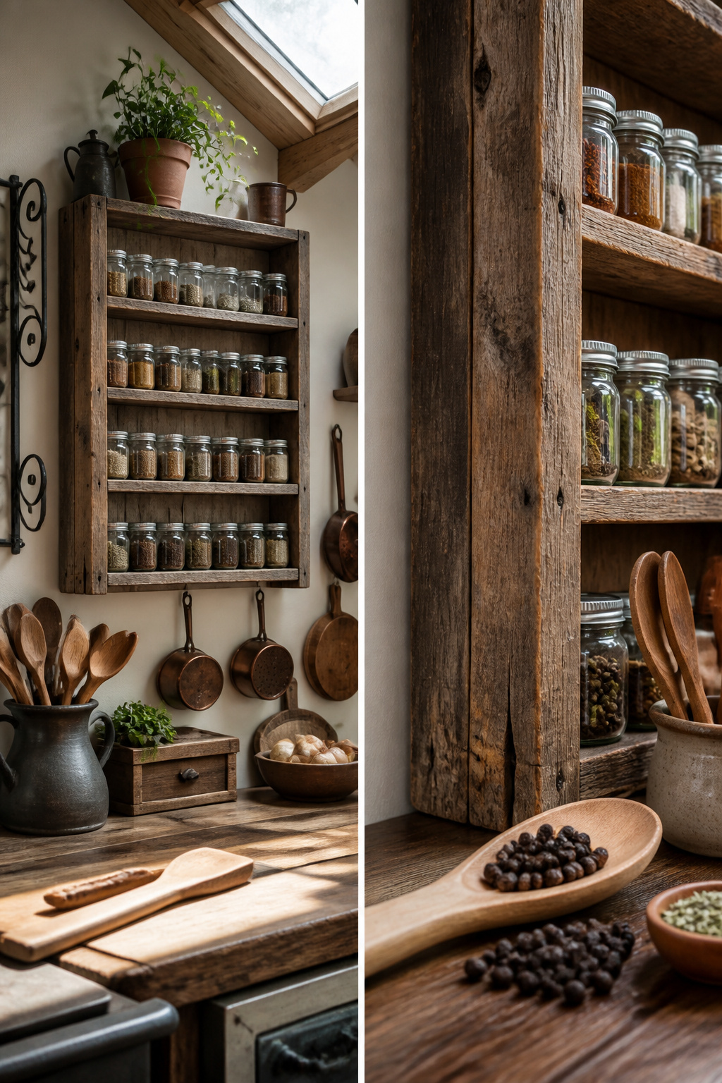 12 Kitchen Spice Rack Ideas to Organize Your Counter or Wall (2026) 8 A handmade wooden spice rack featuring multiple shelves for jars.