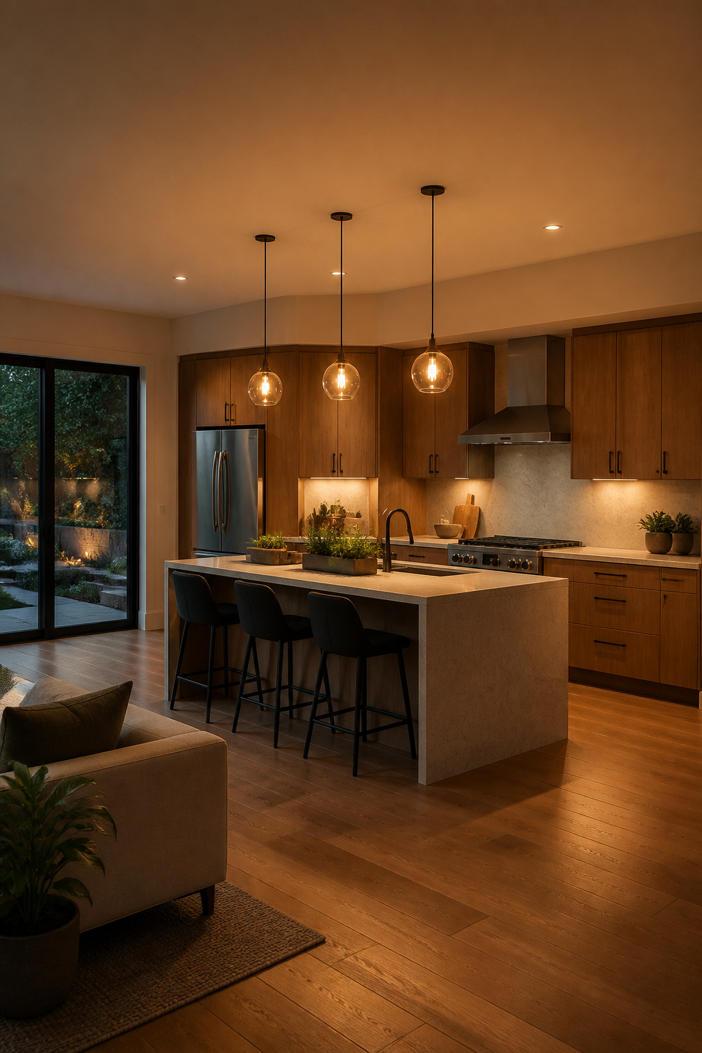 15 Smart Kitchen Design Ideas That Add Real Function for 2026 8 Adjustable smart lights illuminating a modern kitchen space.