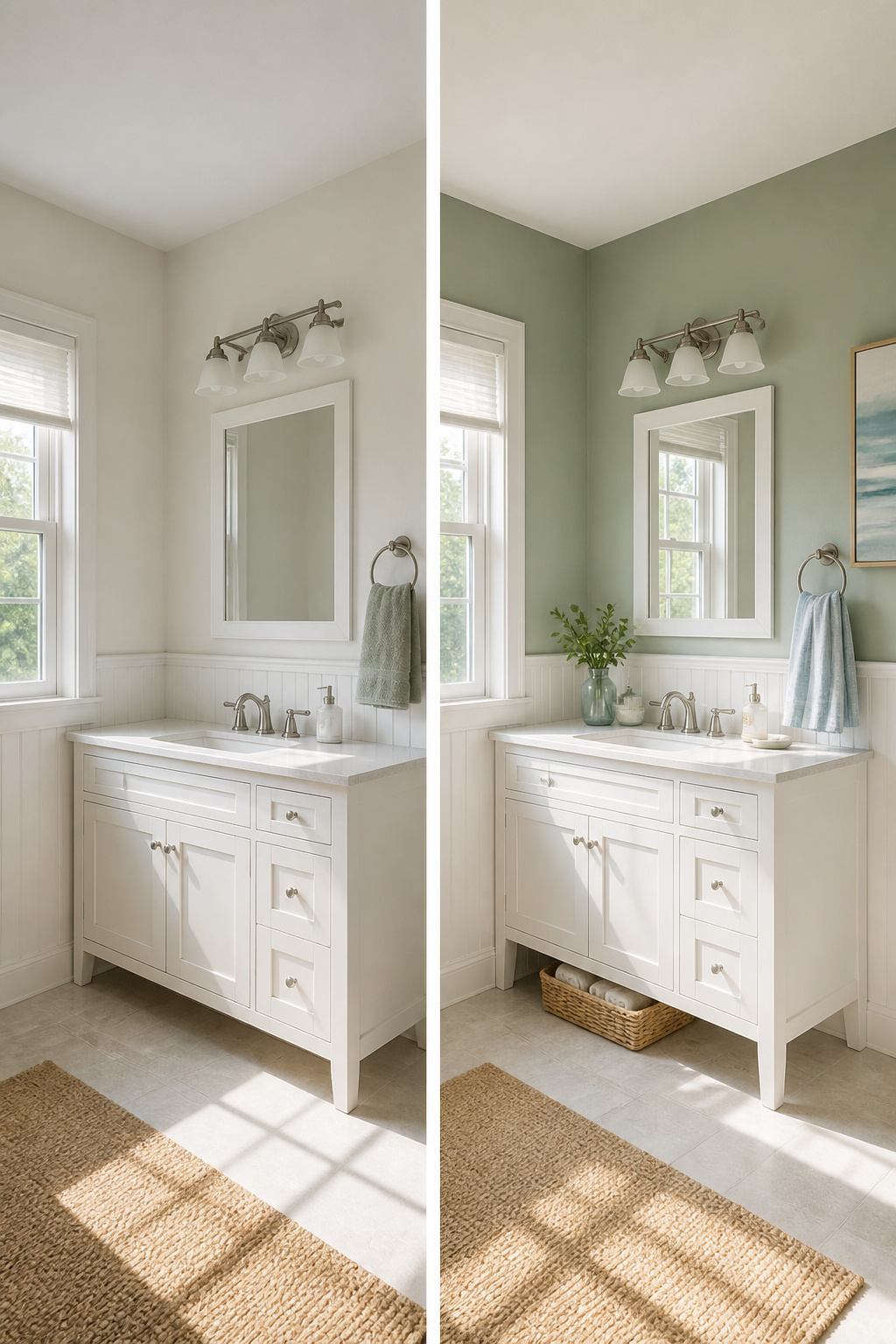 5 Martha Stewart Bathroom Ideas That Balance Clean Style With Personality 9 Bathroom featuring a single vanity wall painted in soft sage.