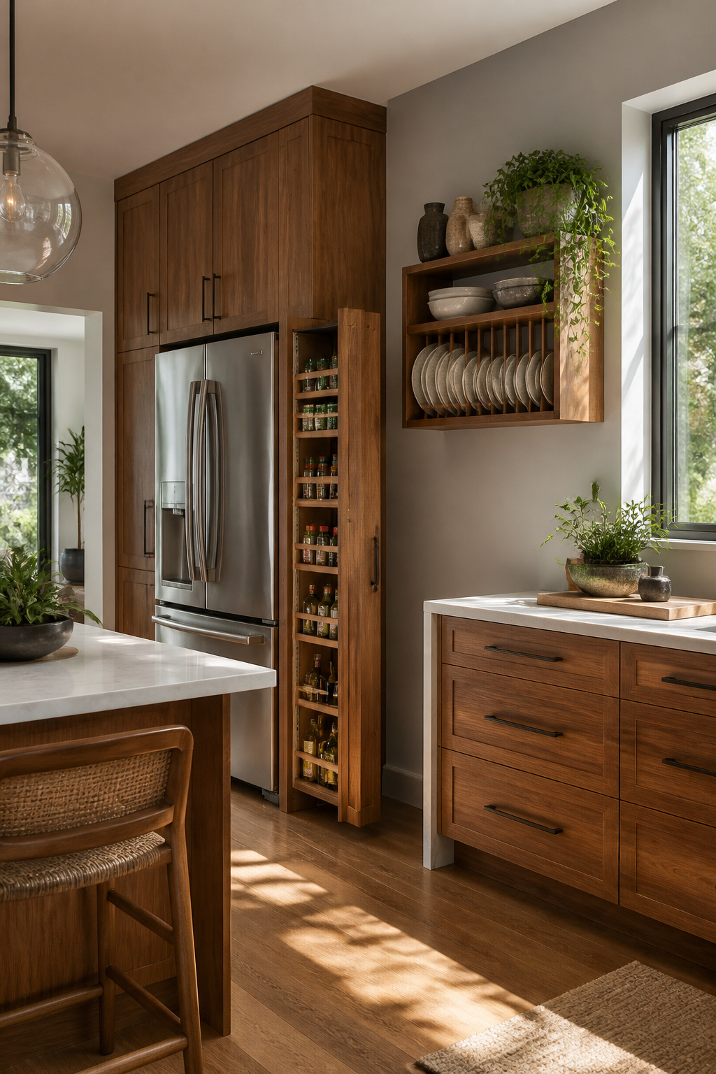 20 Convenient Kitchen Ideas for a Smarter 2026 Remodel 9 Pull-out rack for oils and spices in the gap next to a refrigerator.