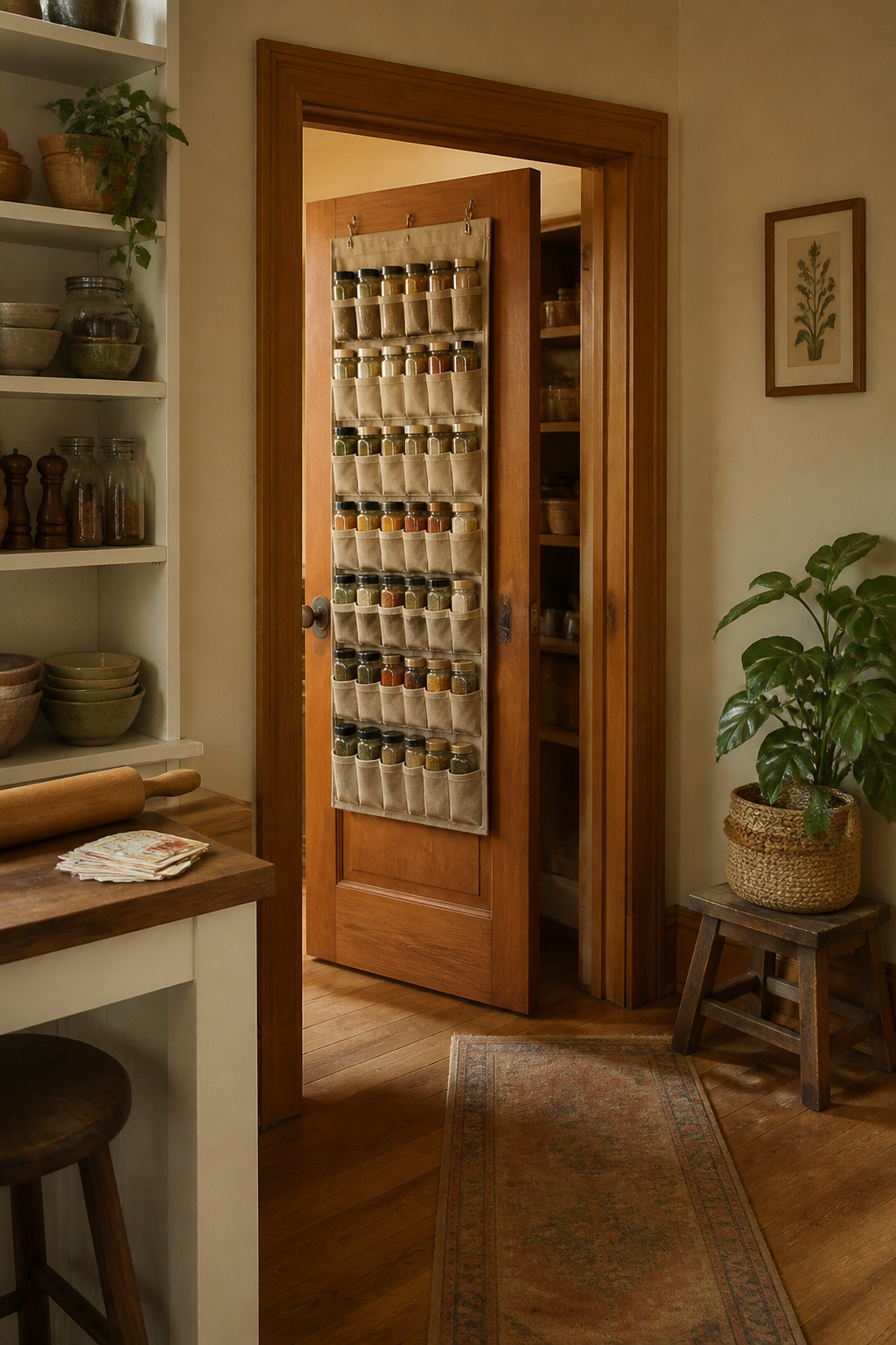 12 Kitchen Spice Rack Ideas to Organize Your Counter or Wall (2026) 10 A pantry door with an over-the-door wire spice rack attached.