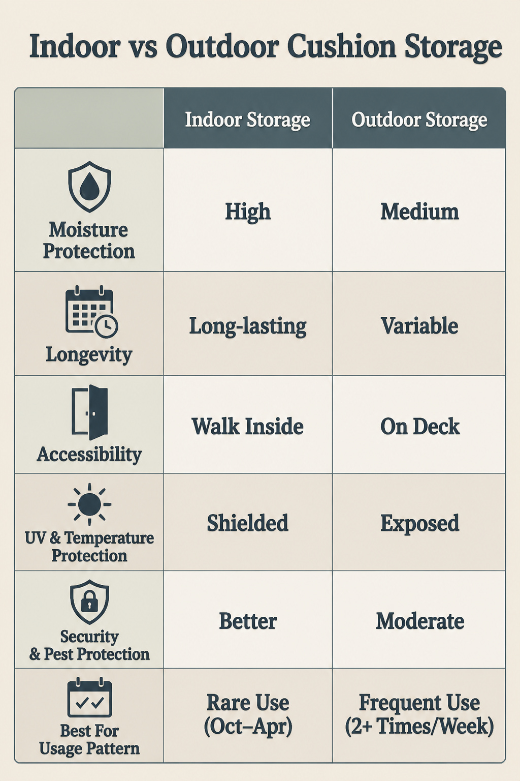 Cushion Storage Ideas: Sheds, Benches, Deck Boxes and More (2026) 10 Comparison of indoor and outdoor storage options for cushions.