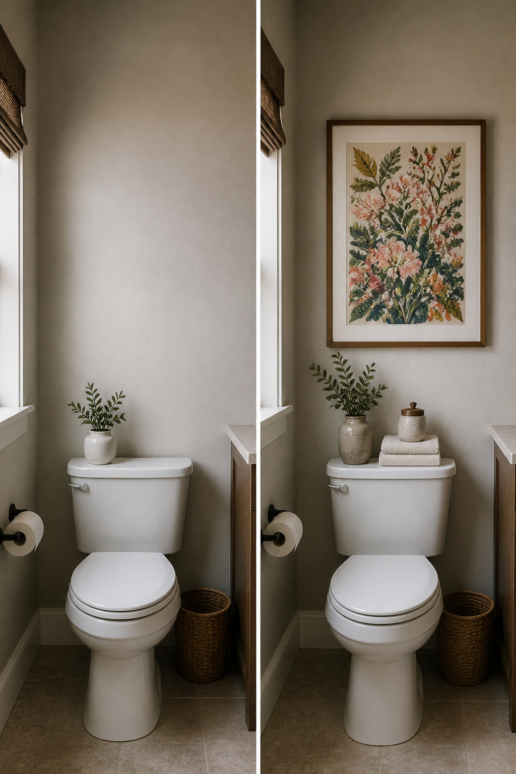 Framed artwork displayed above a toilet.