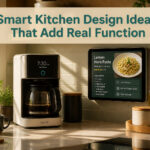 A stylish kitchen showcasing multiple smart appliances and modern design.