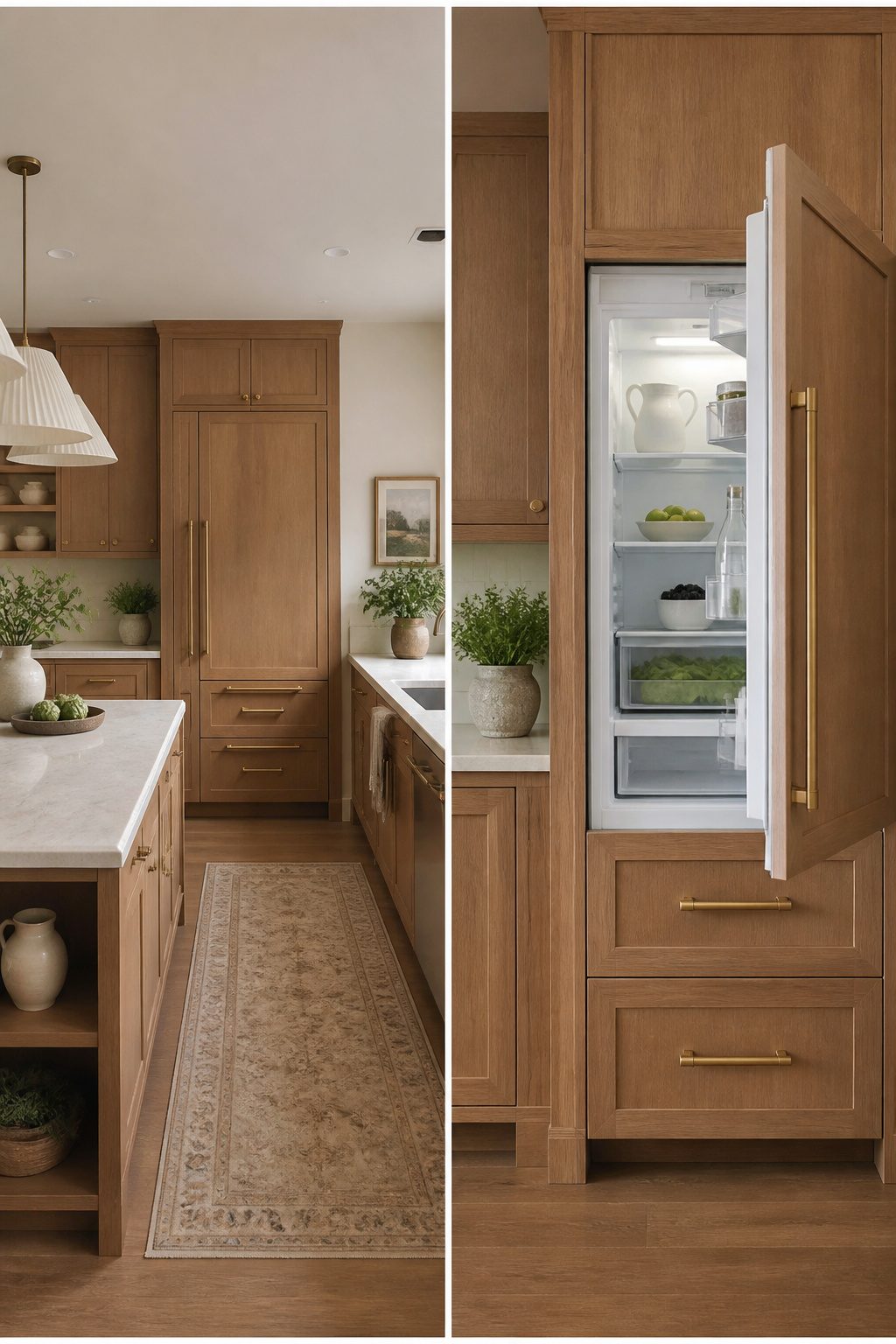 20 Convenient Kitchen Ideas for a Smarter 2026 Remodel 14 Refrigerator with a cabinet face, blending into kitchen cabinetry.