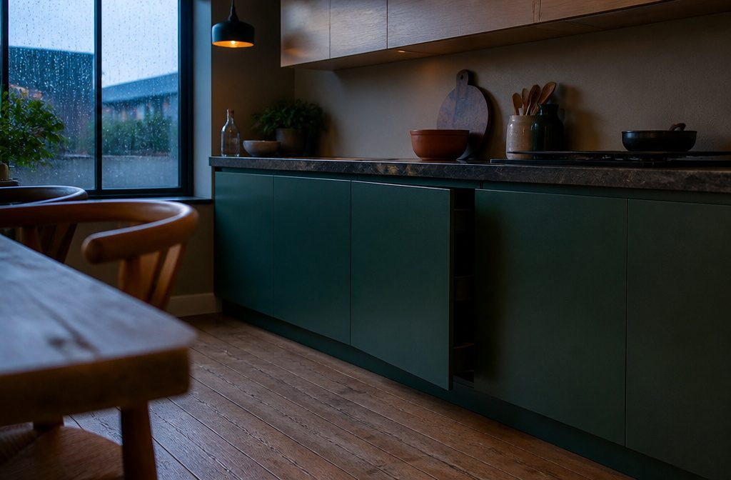 Kitchen cabinets without knobs or protruding handles
