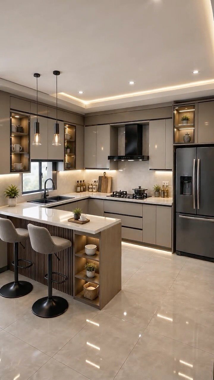 L Shaped Kitchen Cabinets: 24 Ideas for Style and Function 20 Modern L-shaped grey kitchen cabinets with white countertops and a matching island.