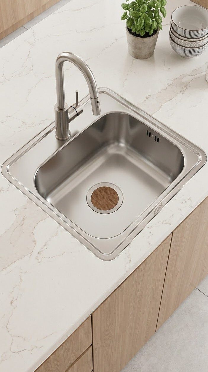 Small Kitchen Sink Ideas: 26 Ways to Maximize Space and Style 25 Small stainless steel kitchen sink with silver faucet on white marble countertop.