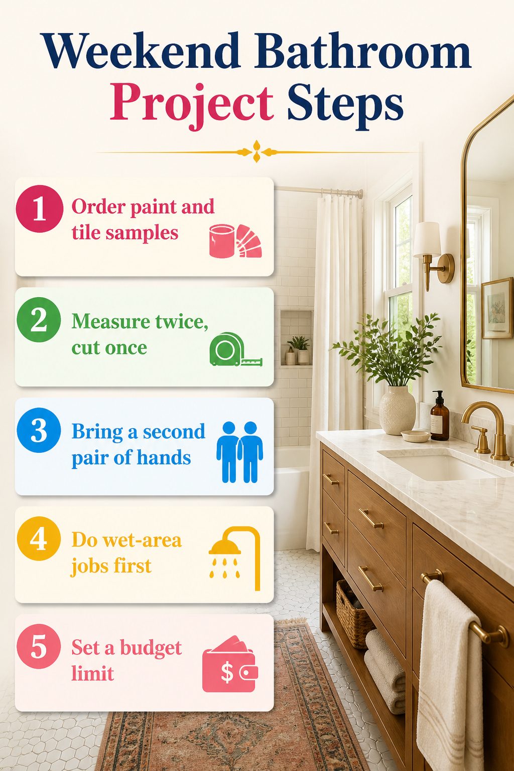 5 Martha Stewart Bathroom Ideas That Balance Clean Style With Personality 11 Steps for completing weekend bathroom projects efficiently.